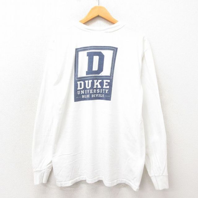 XL★古着 長袖 ビンテージ Tシャツ メンズ 00年代 00s DUKE コットン クルーネック USA製 白 ホワイト 25may17 中古