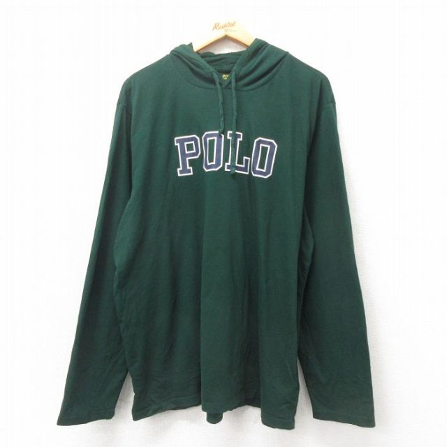 XL★古着 ラルフローレン Ralph Lauren 長袖 ブランド Tシャツ パーカー メンズ ビッグロゴ 大きいサイズ コットン 緑 グリーン 25may17 中古