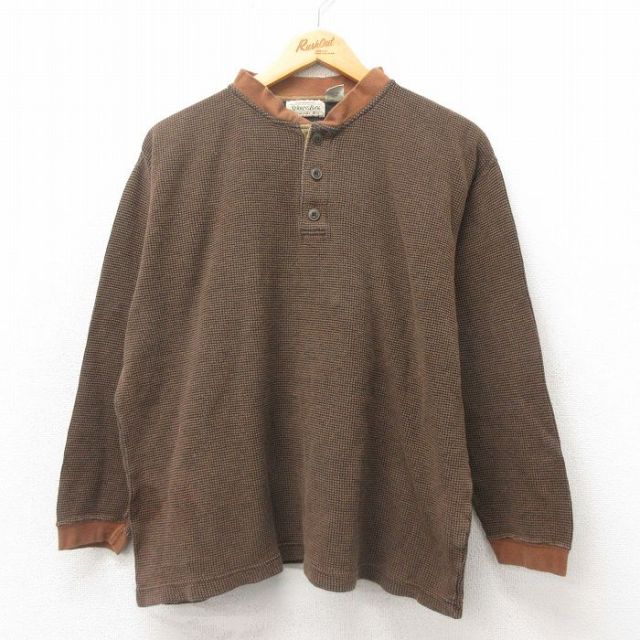 XL★古着 セントジョンズベイ 長袖 ビンテージ Tシャツ メンズ 00年代 00s 無地 コットン ヘンリーネック こげ茶 ブラウン 25may17 中古