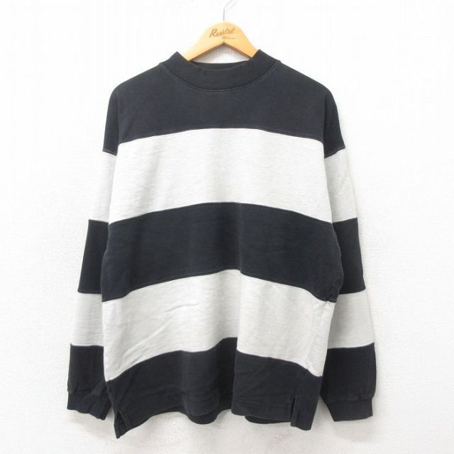 XL★古着 ギャップ GAP 長袖 ビンテージ Tシャツ メンズ 90年代 90s 無地 大きいサイズ コットン クルーネック 黒 ブラック ボーダー 25may17 中古
