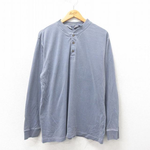 XL★古着 エディーバウアー 長袖 ビンテージ Tシャツ メンズ 00年代 00s 無地 コットン ヘンリーネック グレー 25may17 中古