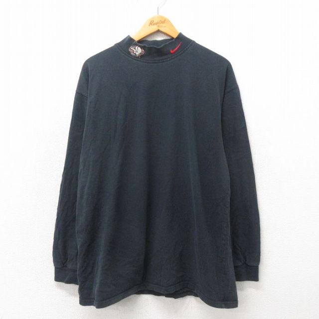 【50%OFF】XL★古着 ナイキ NIKE 長袖 ビンテージ Tシャツ メンズ 00年代 00s NHL バッファローセイバーズ 大きいサイズ コットン モックネック ハイネック 黒 ブラック アイスホッケー 25may17 中古