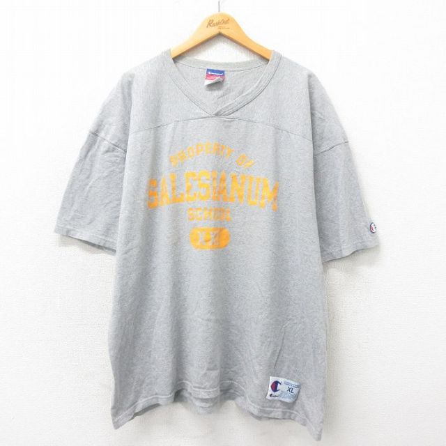 XL★古着 チャンピオン champion 半袖 ビンテージ フットボール Tシャツ メンズ 00年代 00s スクール 大きいサイズ Vネック グレー 霜降り 25may17 中古
