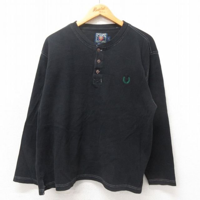 L★古着 ラルフローレン Ralph Lauren チャップス 長袖 ブランド Tシャツ メンズ 80年代 80s ワンポイントロゴ コットン ヘンリーネック 黒 ブラック 25may20 中古