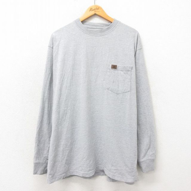 【50%OFF】XL★古着 ラングラー Wrangler 長袖 Tシャツ メンズ 胸ポケット付き 大きいサイズ クルーネック グレー 霜降り 25may21 中古
