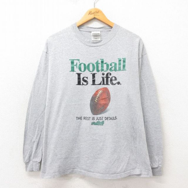 L★古着 長袖 ビンテージ Tシャツ メンズ 00年代 00s フットボール クルーネック グレー 霜降り 25may21 中古