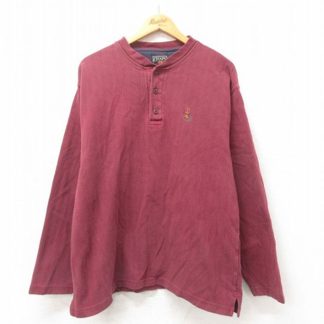 XL★古着 ラルフローレン Ralph Lauren チャップス 長袖 ブランド Tシャツ メンズ 80年代 80s ワンポイントロゴ コットン ヘンリーネック エンジ 25may21 中古