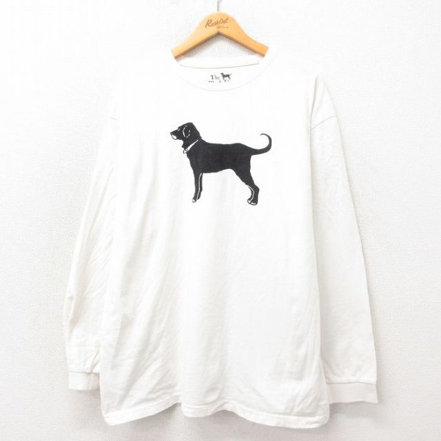 XL★古着 長袖 Tシャツ メンズ The Black Dog 大きいサイズ 子コットン クルーネック 白 ホワイト 25may21 中古