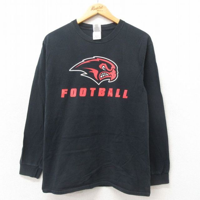 【50%OFF】M★古着 長袖 ビンテージ Tシャツ メンズ 00年代 00s フットボール コットン クルーネック 黒 ブラック 25may21 中古