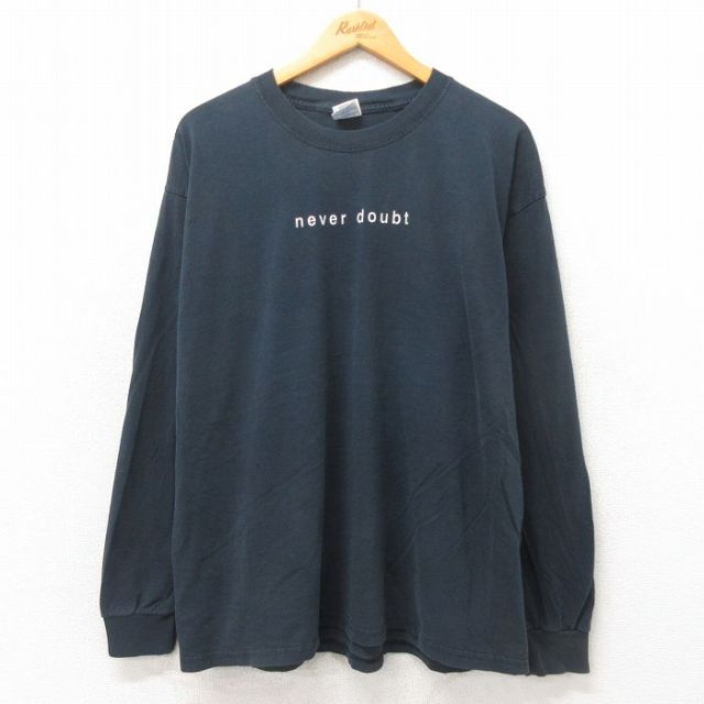 XL★古着 長袖 ビンテージ Tシャツ メンズ 00年代 00s never doubt 大きいサイズ コットン クルーネック 黒 ブラック 25may21 中古