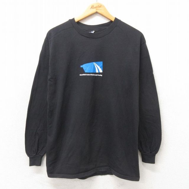 M★古着 ヘインズ Hanes 長袖 ビンテージ Tシャツ メンズ 00年代 00s Rowing コットン クルーネック 黒 ブラック 25may21 中古