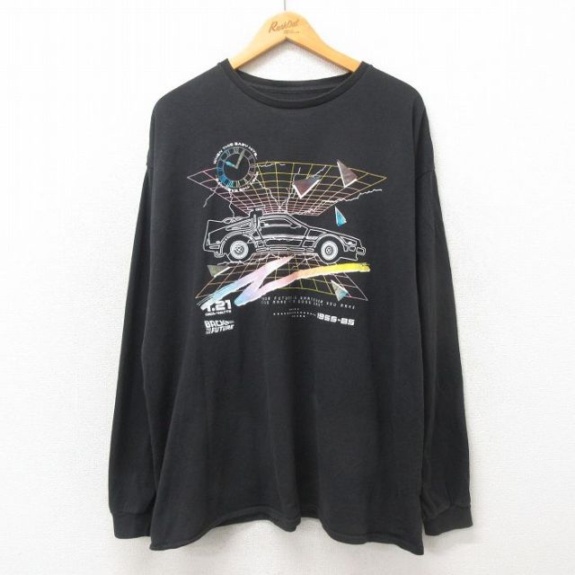 XL★古着 長袖 Tシャツ メンズ 映画 バックトゥーザフューチャー 大きいサイズ コットン クルーネック 黒 ブラック 【spe】 25may21 中古