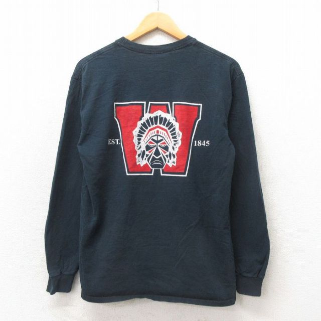 M★古着 長袖 ビンテージ Tシャツ メンズ 00年代 00s インディアン コットン クルーネック 黒 ブラック 25may21 中古