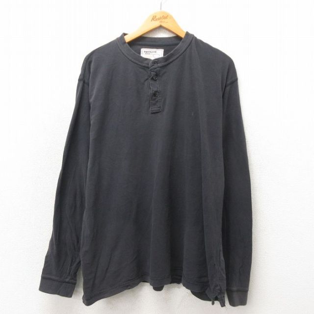 XL★古着 ラングラー Wrangler 長袖 Tシャツ メンズ 無地 大きいサイズ コットン ヘンリーネック 黒 ブラック 25may21 中古