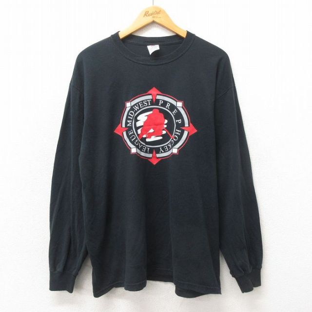 【50%OFF】XL★古着 ジャージーズ 長袖 ビンテージ Tシャツ メンズ 00年代 00s ホッケー クルーネック 黒 ブラック 25may21 中古