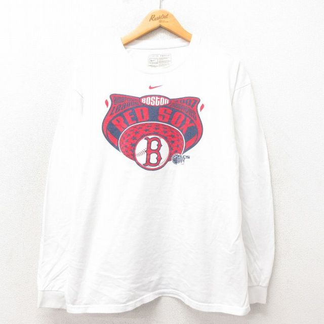 【20%OFF】XL★古着 ナイキ NIKE 長袖 ビンテージ Tシャツ メンズ 00年代 00s MLB ボストンレッドソックス コットン クルーネック 白 ホワイト メジャーリーグ ベースボール 野球 25may22 中古
