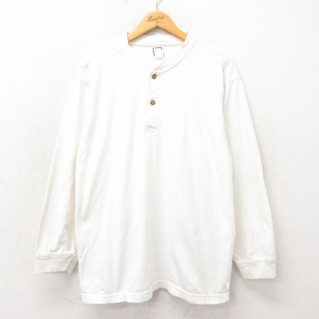 XL★古着 長袖 ビンテージ Tシャツ メンズ 00年代 00s 無地 コットン ヘンリーネック 白 ホワイト 25may22 中古