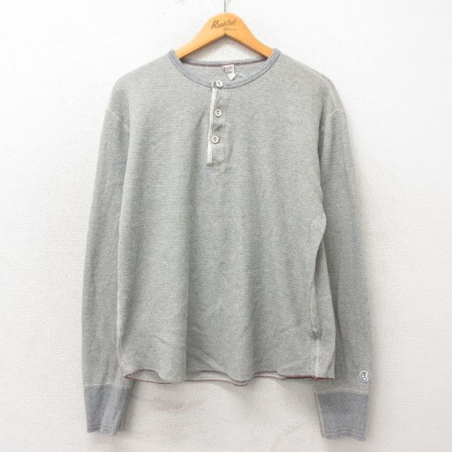 XL★古着 チャンピオン Champion 長袖 サーマル Tシャツ メンズ 無地 大きいサイズ コットン ヘンリーネック カナダ製 グレー 25may22 中古
