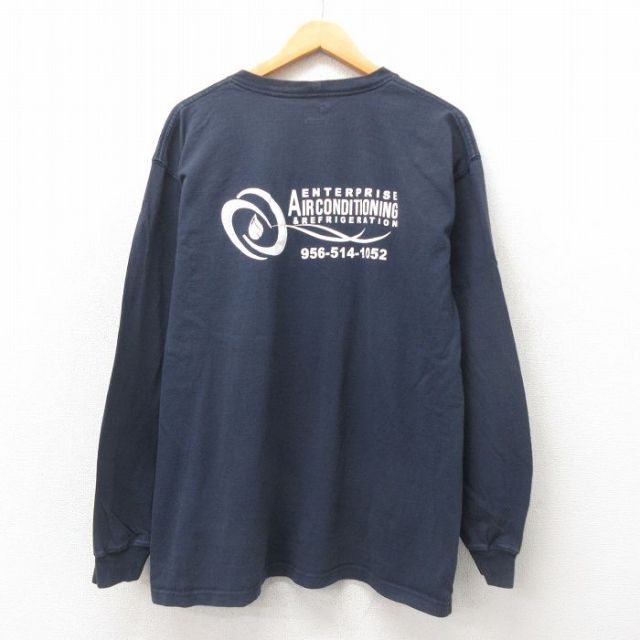 【50%OFF】XL★古着 カーハート Carhartt 長袖 Tシャツ メンズ エンタープライズ 胸ポケット付き 大きいサイズ コットン クルーネック 紺 ネイビー 25may22 中古