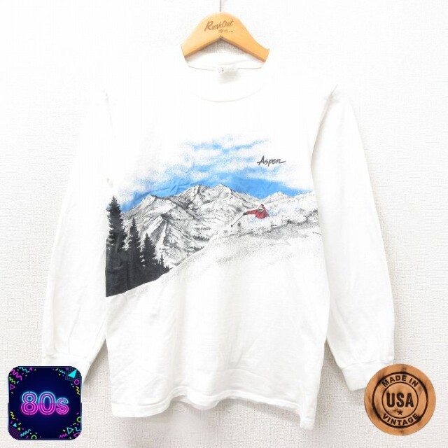 【50%OFF】80s 長袖Tシャツ スキー ホワイト S | 古着