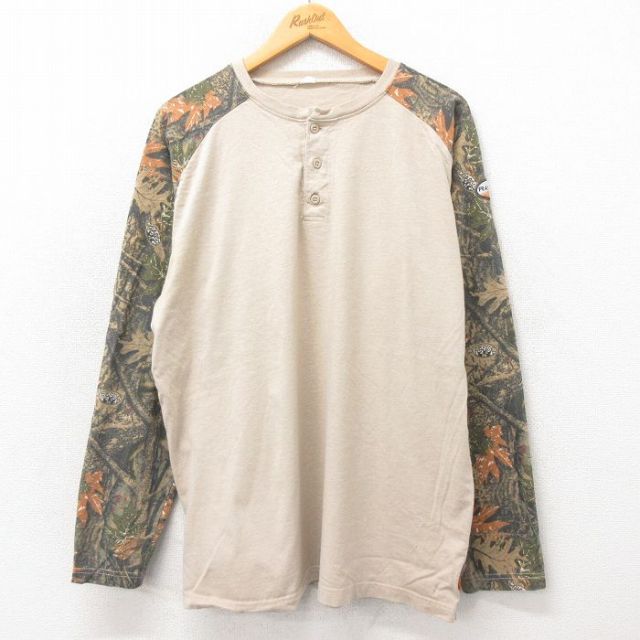 XL★古着 長袖 Tシャツ メンズ RASCO 大きいサイズ ラグラン ヘンリーネック ベージュ カーキ 25may22 中古