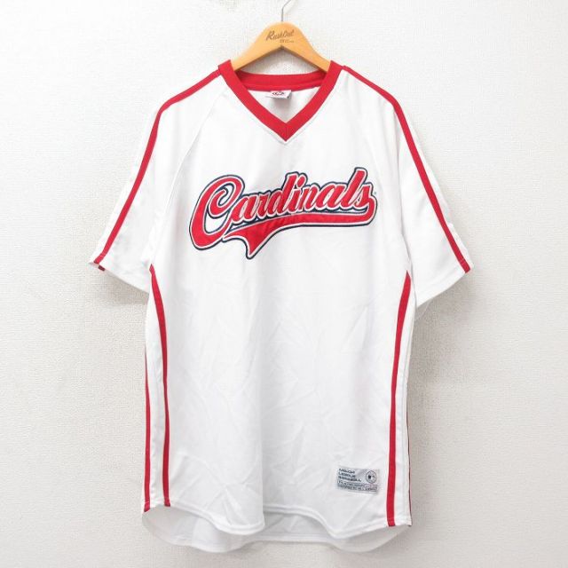 XL★古着 半袖 ビンテージ Tシャツ メンズ 00年代 00s MLB セントルイスカージナルス 刺繍 大きいサイズ ロング丈 ラグラン Vネック 白 ホワイト メジャーリーグ ベースボール 野球 25may22 中古