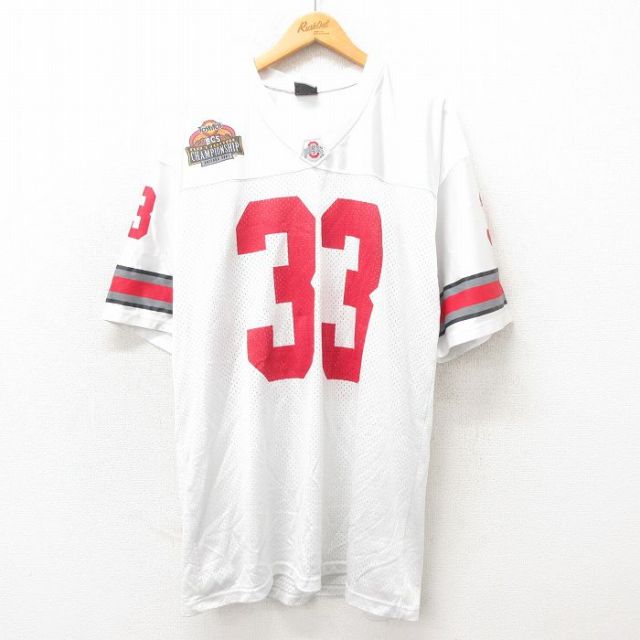XL★古着 半袖 ビンテージ フットボール Tシャツ メンズ 00年代 00s 33 大きいサイズ ロング丈 メッシュ地 Vネック 白 ホワイト ユニフォーム ゲームシャツ 25may22 中古