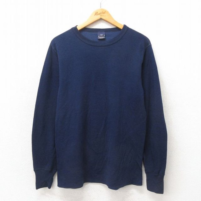 L★古着 デュオフォールド 長袖 ビンテージ Tシャツ メンズ 90年代 90s 無地 クルーネック USA製 紺 ネイビー 25may22 中古