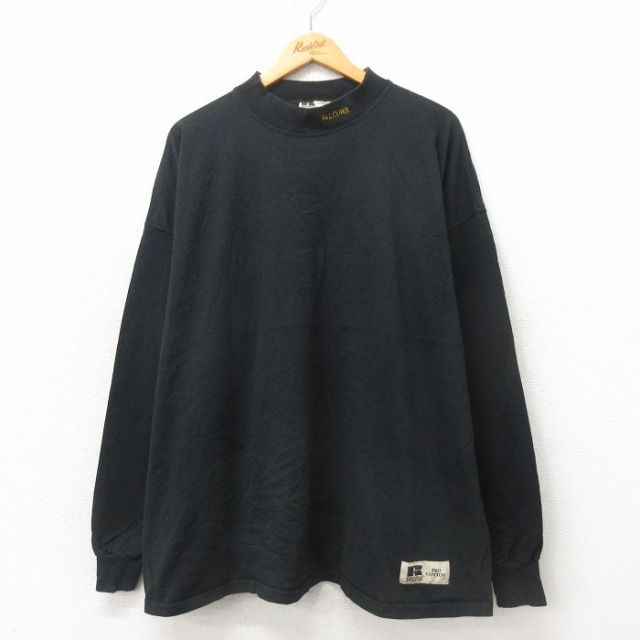 XL★古着 ラッセル 長袖 ビンテージ Tシャツ メンズ 00年代 00s ファルコンズ 大きいサイズ コットン モックネック ハイネック 黒 ブラック 25may23 中古