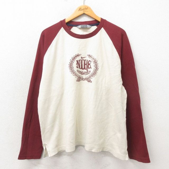 XL★古着 ナイキ NIKE 長袖 ビンテージ Tシャツ メンズ 00年代 00s 大きいサイズ コットン ラグラン クルーネック 生成り 25may23 中古