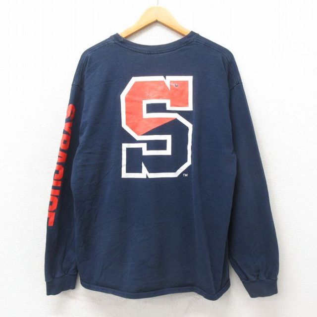 【50%OFF】XL★古着 長袖 Tシャツ メンズ S 大きいサイズ コットン クルーネック 紺 ネイビー 25may23 中古