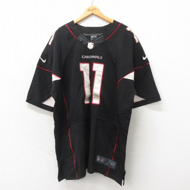XL★古着 ナイキ NIKE 半袖 フットボール Tシャツ メンズ NFL アリゾナカージナルス ラリーフィッツジェラルド 11 大きいサイズ ロング丈 メッシュ地 Vネック 黒 ブラック アメフト スーパーボウル ユニフォーム ゲームシャツ 25may24 中古