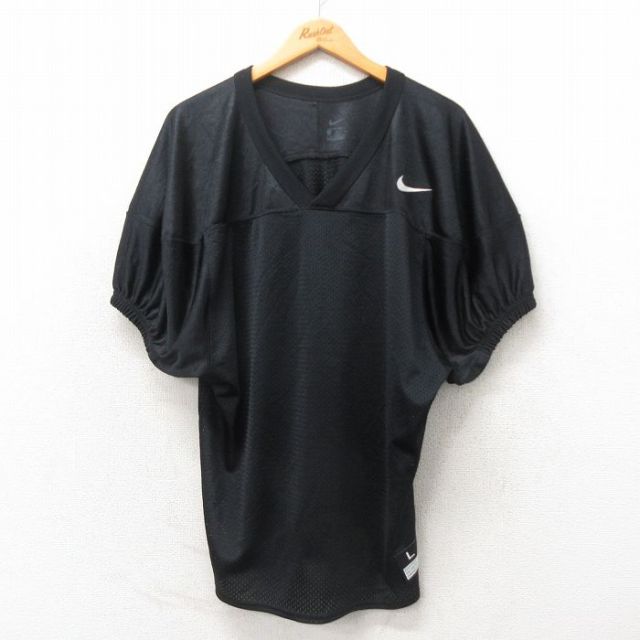 XL★古着 ナイキ NIKE 半袖 フットボール Tシャツ メンズ ワンポイントロゴ メッシュ地 Vネック 黒 ブラック 25may24 中古