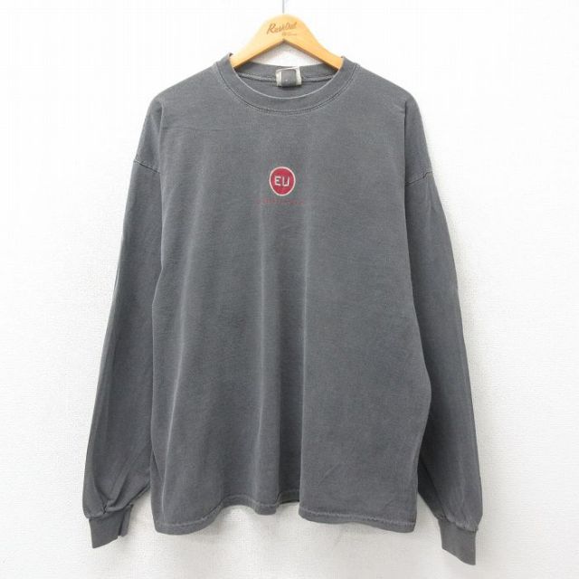 XL★古着 長袖 ビンテージ Tシャツ メンズ 00年代 00s EU 大きいサイズ コットン クルーネック グレー 25may24 中古