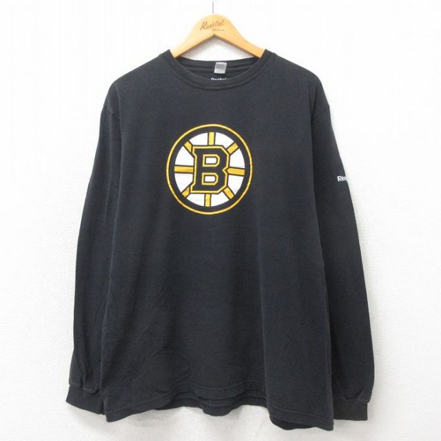 【50%OFF】XL★古着 リーボック REEBOK 長袖 Tシャツ メンズ NHL ボストンブルーインズ 大きいサイズ コットン クルーネック 黒 ブラック アイスホッケー 25may24 中古
