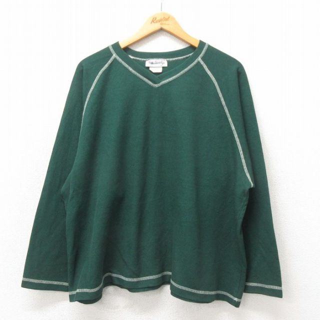 【50%OFF】XL★古着 長袖 ビンテージ Tシャツ メンズ 90年代 90s 無地 大きいサイズ Vネック USA製 緑 グリーン 25may24 中古
