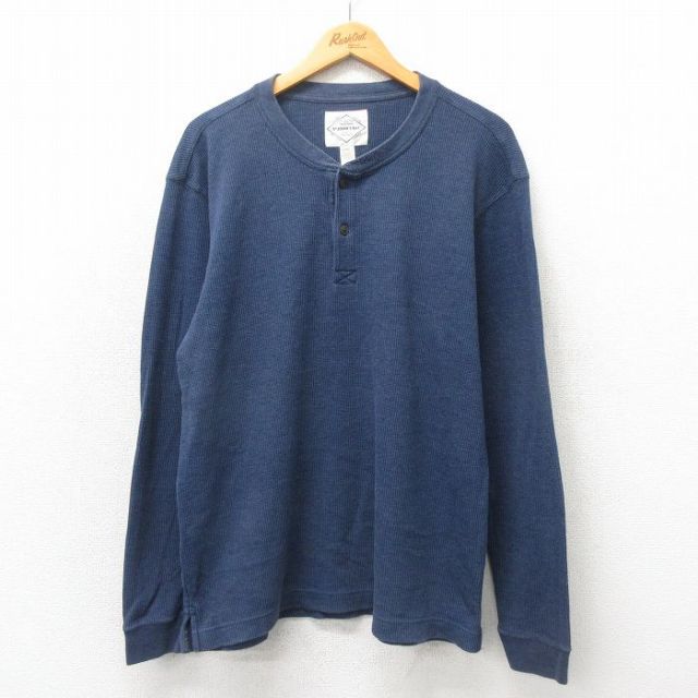 XL★古着 セントジョンズベイ 長袖 サーマル Tシャツ メンズ 無地 大きいサイズ ヘンリーネック 紺 ネイビー 25may24 中古