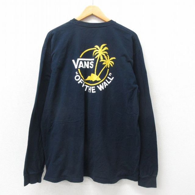 XL★古着 バンズ 長袖 Tシャツ メンズ ヤシの木 大きいサイズ コットン クルーネック 黒 ブラック 25may24 中古
