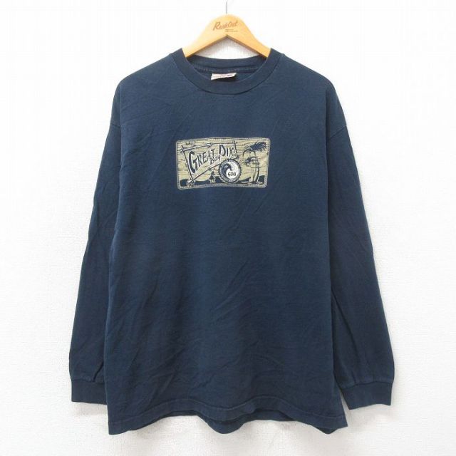 【50%OFF】XL★古着 STEVE&BARRYS 長袖 ビンテージ Tシャツ メンズ 00年代 00s ヤシの木 コットン クルーネック 黒 ブラック 25may24 中古