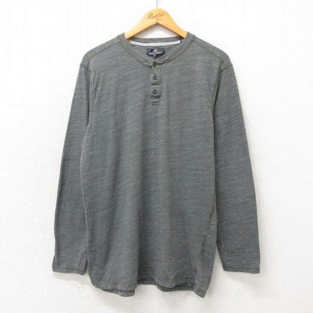 L★古着 長袖 Tシャツ メンズ 無地 クルーネック グレー 霜降り 25may24 中古