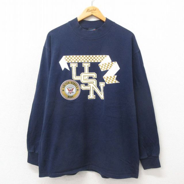 【50%OFF】90s 長袖Tシャツ ミリタリー ネイビー XL | 古着