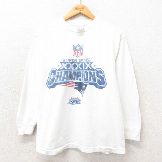 M★古着 長袖 ビンテージ Tシャツ メンズ 00年代 00s NFL ニューイングランドペイトリオッツ コットン クルーネック 白 ホワイト アメフト スーパーボウル 25may24 中古
