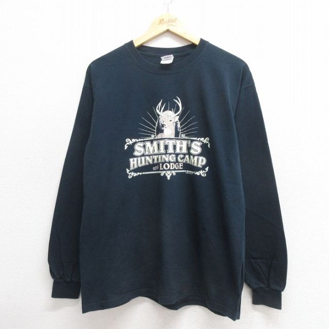 L★古着 長袖 Tシャツ メンズ シカ コットン クルーネック 黒 ブラック 25may27 中古