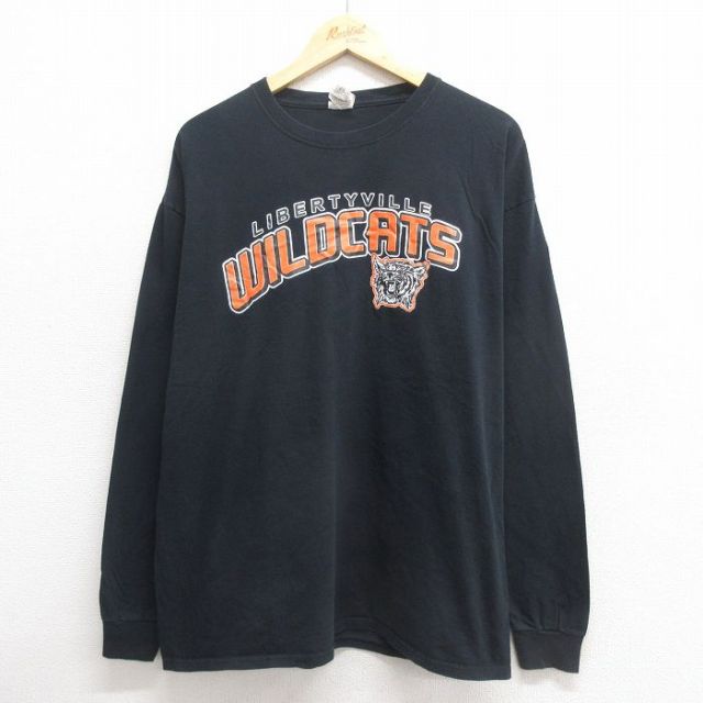 XL★古着 フルーツオブザルーム 長袖 Tシャツ メンズ ワイルドキャッツ コットン クルーネック 黒 ブラック 25may27 中古