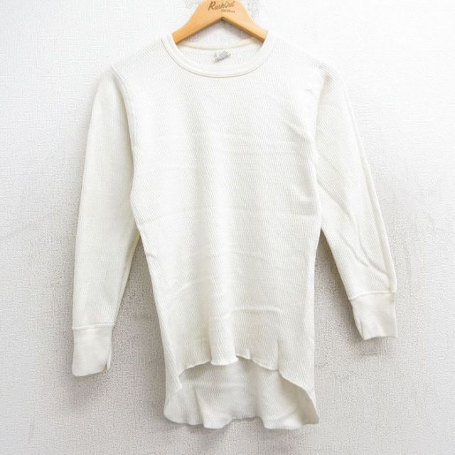 S★古着 長袖 ビンテージ サーマル Tシャツ メンズ 80年代 80s 無地 クルーネック USA製 生成り 25may28 中古