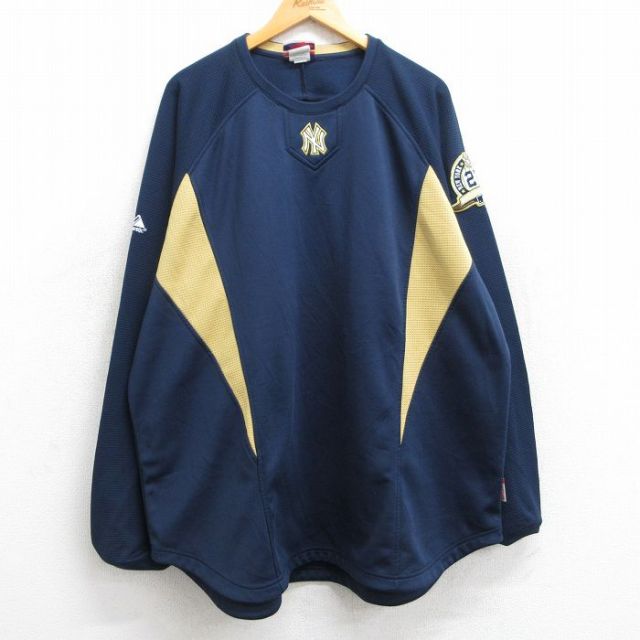 XL★古着 マジェスティック 長袖 ビンテージ Tシャツ メンズ 00年代 00s MLB ニューヨークヤンキース ラグラン 大きいサイズ ロング丈 クルーネック 紺 ネイビー メジャーリーグ ベースボール 野球 【spe】 25jun02 中古