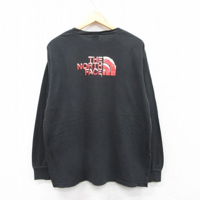 【50%OFF】L★古着 ノースフェイス THE NORTH FACE 長袖 ビンテージ Tシャツ メンズ 00年代 00s ビッグロゴ 大きいサイズ コットン クルーネック 黒 ブラック 【spe】 25jun03 中古
