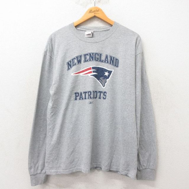 【50%OFF】L★古着 長袖 ビンテージ Tシャツ メンズ 00年代 00s NFL ニューイングランドペイトリオッツ クルーネック グレー 霜降り アメフト スーパーボウル 25jun06 中古