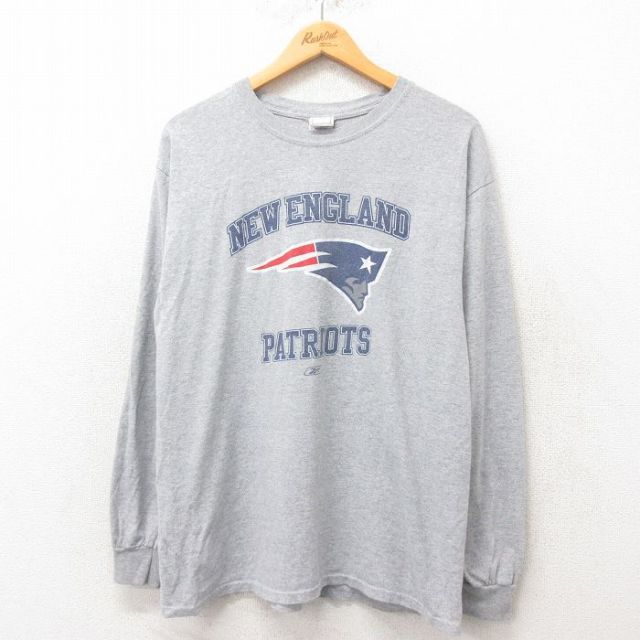 【50%OFF】L★古着 長袖 ビンテージ Tシャツ メンズ 00年代 00s NFL ニューイングランドペイトリオッツ クルーネック グレー 霜降り アメフト スーパーボウル 25jun06 中古