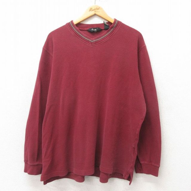 【20%OFF】XL★古着 エディーバウアー 長袖 ビンテージ サーマル Tシャツ メンズ 00年代 00s 無地 大きいサイズ コットン Vネック エンジ 25jun06 中古